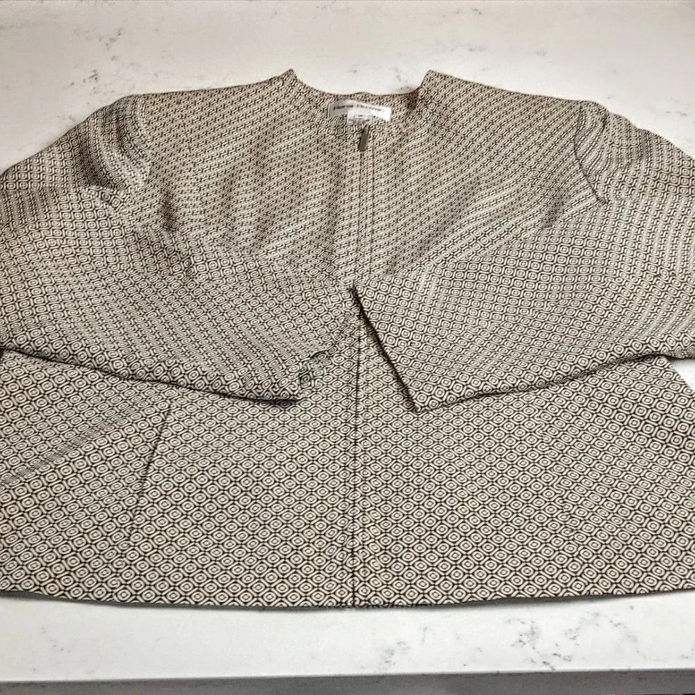 Vintage Rena Rowen Beige Brown Silk Zip Jacket